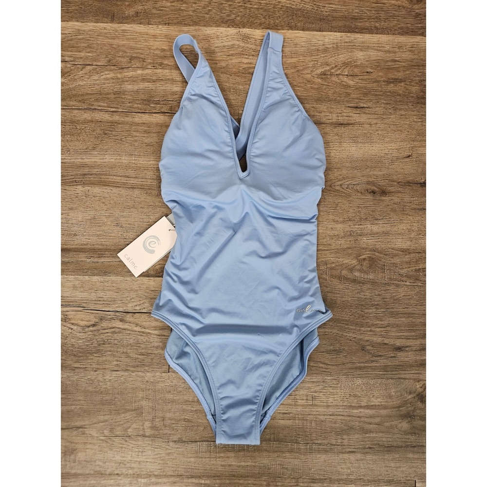 Calme Johnny Was Della Blue Cross Back One Piece Swimsuit‎ Womens Small NWT